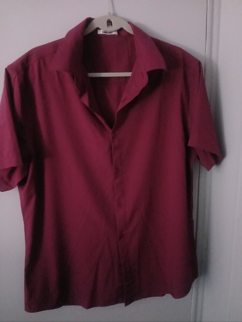Men's Short Sleeve Button-Up Shirt - Maroon SZ LARGE